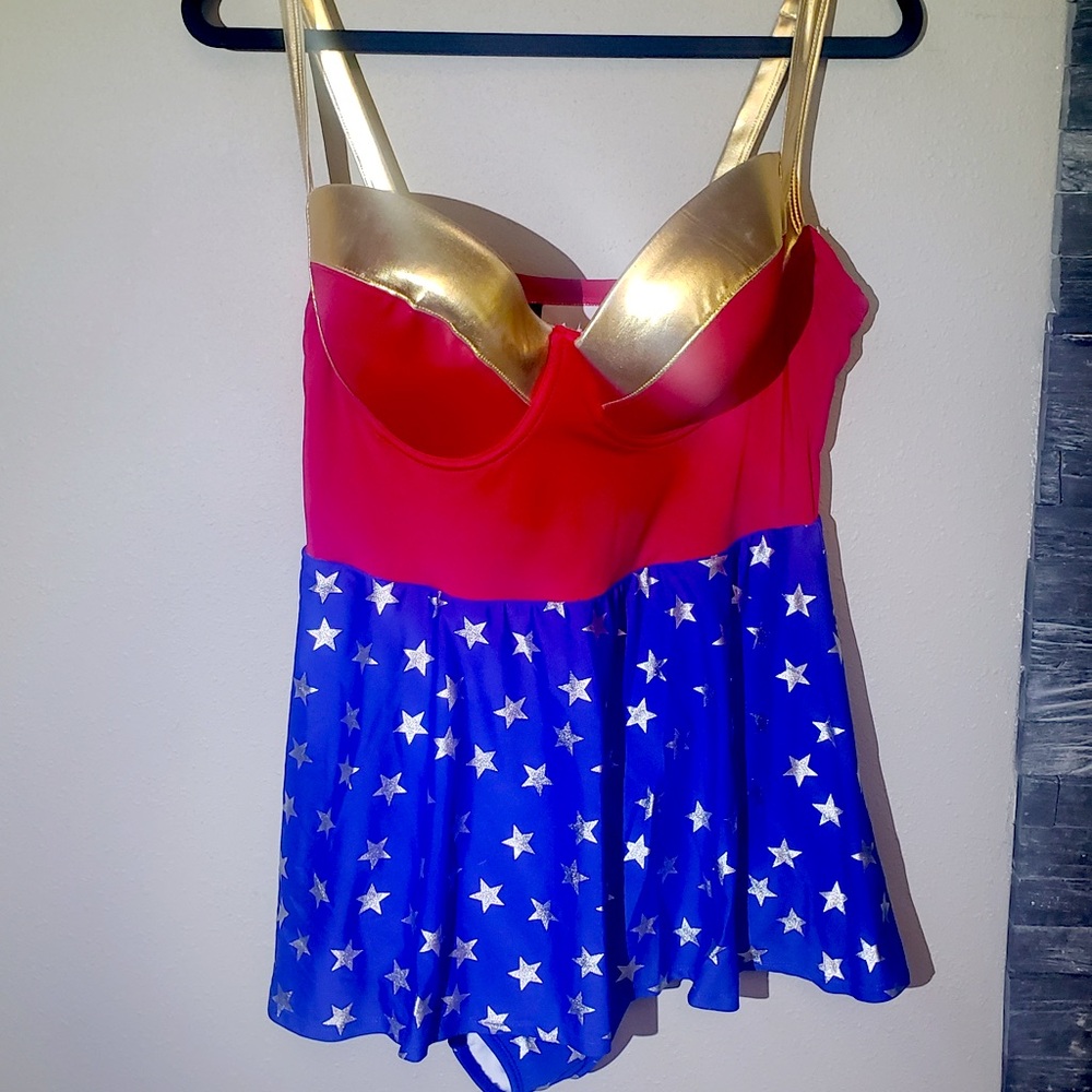 Wonder Woman Torrid Red, Gold, and Blue Star One-Piece Swimsuit
